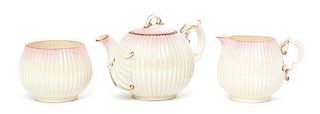 A Belleek Porcelain Tea Set, 1891-1926, Height of first 4 1/2 inches.