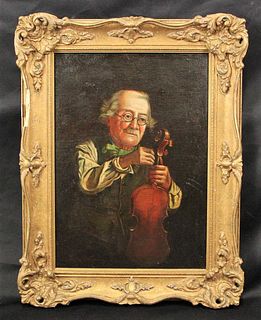FRITZ WAGNER "MAN PLAYING VIOLIN" OIL ON CANVAS