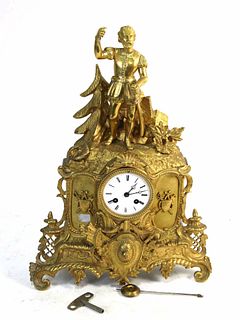 19th CENTURY FRENCH GILT BRONZE MANTEL CLOCK
