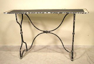PAINTED AND DISTRESSED METAL CONSOLE TABLE