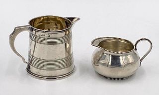 English Silver Barrel Form Creamer and Another