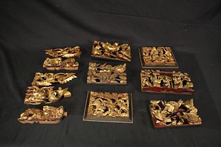 11 19th C. CHINESE CARVED & GILDED RELIEF PANELS