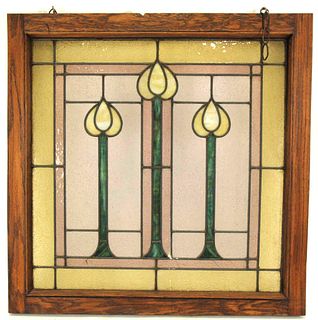 CIRCA 1920's ART NOUVEAU STAINED GLASS PANEL