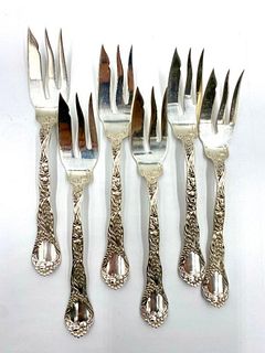 Six Gorham Sterling Silver Forks, Meadow Pattern