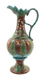 A Majolica Ewer, Height 11 7/8 inches.