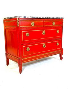 Louis XVI Style Red painted Marble Top Commode