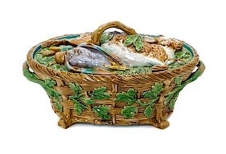 A Minton Majolica Tureen, Width 12 7/8 inches.