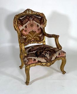Carved and Gilded Louis XV Style Fauteuil