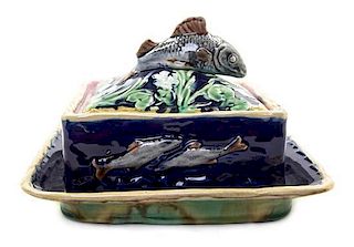A Majolica Butter Dish and Cover, Width 7 7/8 inches.