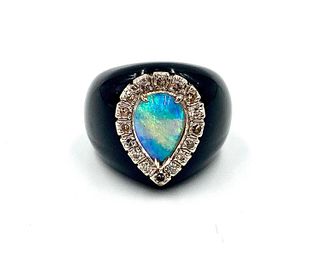 Opal, Diamond & Onyx Ring