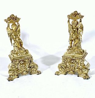 Pair of French Polished Brass Figural Chenets