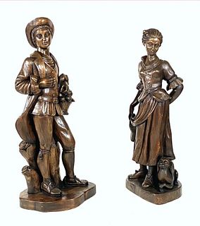 Large Pair of Carved Wood Figures