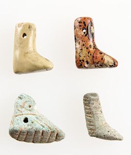 4 Ancient Stone and Faience Feet-Form Talismans