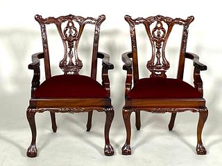 Pair of Miniature Mahogany Chippendale Style Armchairs,