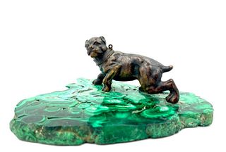 Bronze Dog on Malachite Desk Accessory