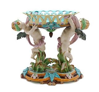 A Wedgwood Majolica Figural Centerpiece, Height 14 1/4 inches.