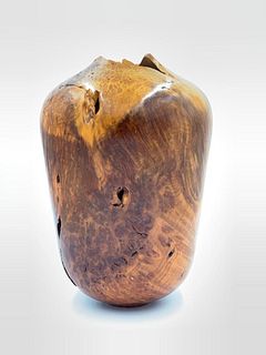 J. Hanson Signed Redwood Burl Vase, 1989