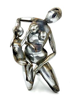 Car Bumper Sculpture, Mother and Child, signed Hardy