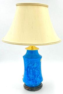 Turquoise Glazed Pottery Vase Fitted as Table Lamp