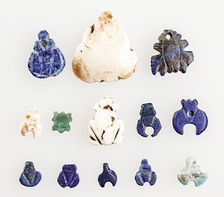 13 Ancient Stone and Faience Frog and Shell Forms