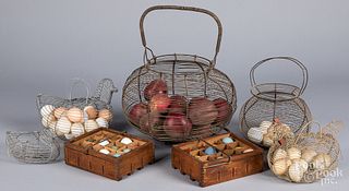 Five wire egg/apple baskets, early/mid 20th c.