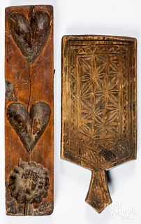 Carved cakeboard and sugar mold, 19th c.