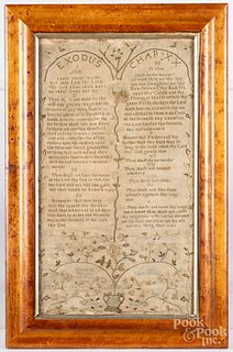 English silk on linen ten commandments sampler