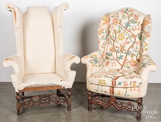 Two William and Mary style wing chairs