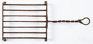 Wrought iron trivet with snake handle, 19th c.
