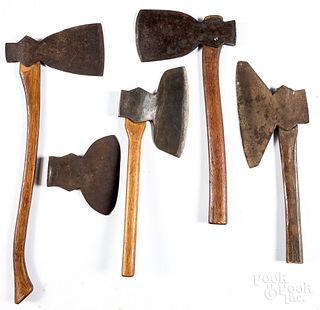 Five early wrought iron axes, ca. 1800