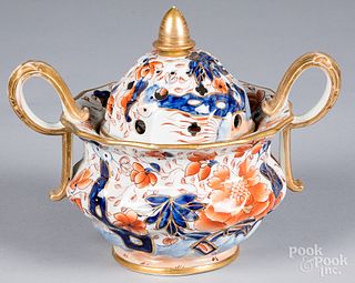 Unusual Gaudy Welsh covered pot, 19th c.