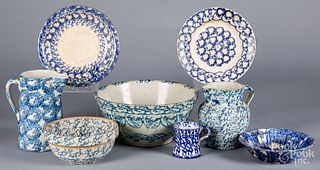 Group of blue and white spongeware, 19th c.