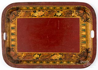 Large red toleware serving tray, 19th c.