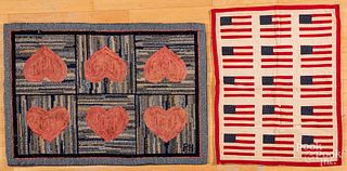 Contemporary Pat Hornafius heart hooked rug, etc.