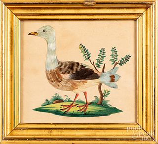 Watercolor and featherwork of a bird, ca. 1900