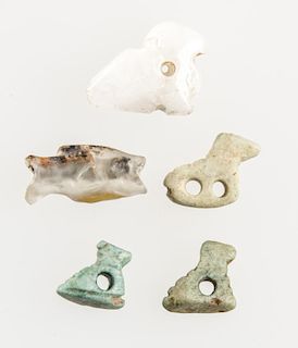 5 Ancient Bird/Fish Stone and Faience Amulets