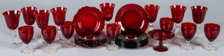Group of ruby glass plates and goblets, 20th c.