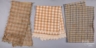 Brown and white checked homespun show towels, etc.