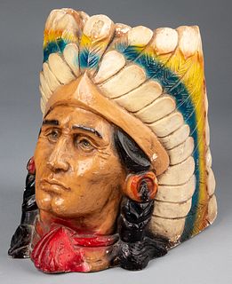 Plaster bust of a Native American Indian planter