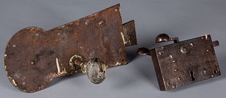 Massive wrought iron door lock, ca. 1800