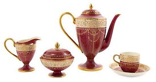 A Royal Worcester Porcelain Tea Service for Four, EARLY 20TH CENTURY, Height of teapot 7 3/4 inches.