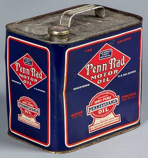 Penn-Rad Pennsylvania Motor Oil two gallon tin can