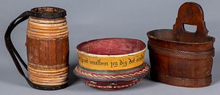 Scandinavian painted bowl, dated 1850, etc.