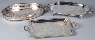 Three silver plated trays, approx. 14 1/2" x 20".