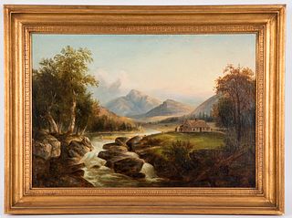 New England oil on canvas river landscape