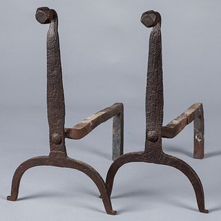 Pair of iron andirons, 18th/19th c., 17 1/2" h.