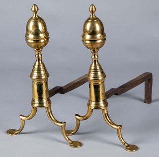 Pair of Federal brass andirons, ca. 1820, 18" h.