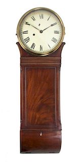 An English Mahogany Wall Clock, Height 39 inches.