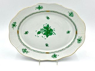 Herend Porcelain Oval Platter, Chinese Bouquet Green