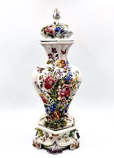 Giovanni Battista Viero Faience Covered Vase on Stand